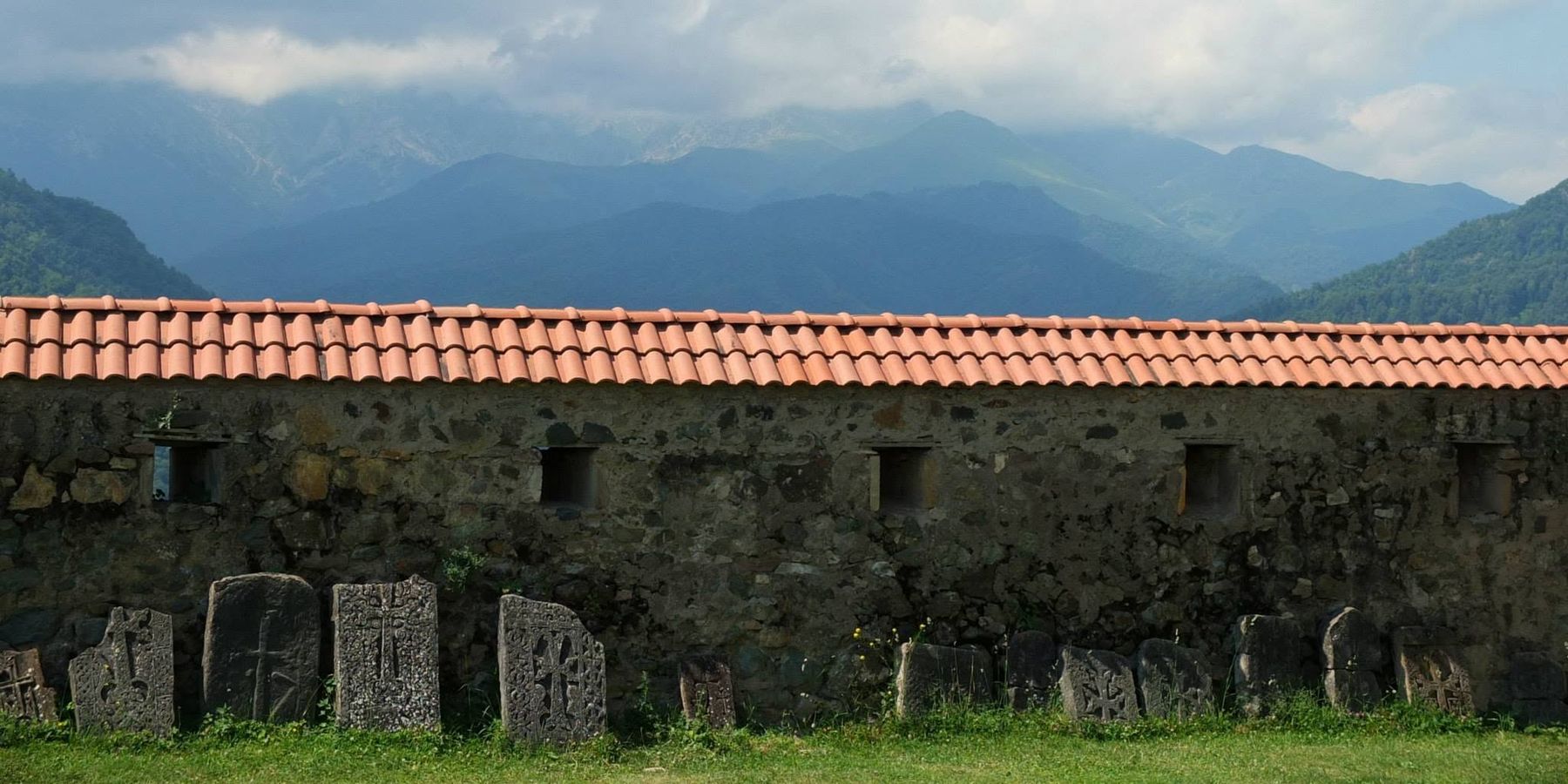 Khachkar memorial stones at Gandzasar Monastery, Nagorno-Karabakh